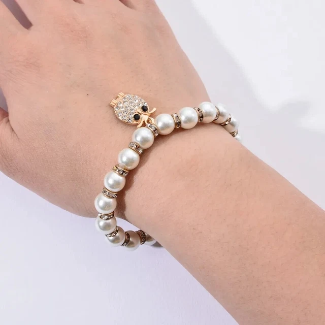Arrmband mit Charms Anhänger Perlenarmband Gold Eule Strass Geschenk