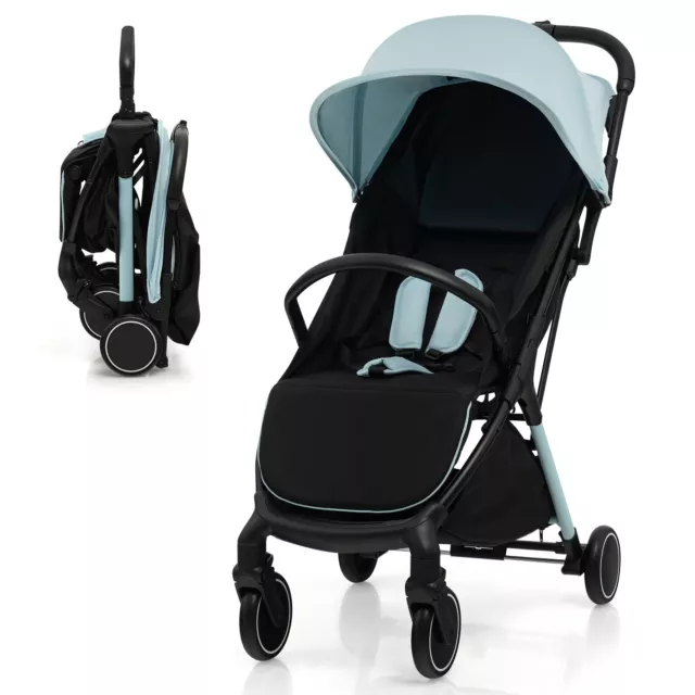Foldable Baby Stroller Pushchair Pram Toddler Buggy Adjustable Backrest Canopy