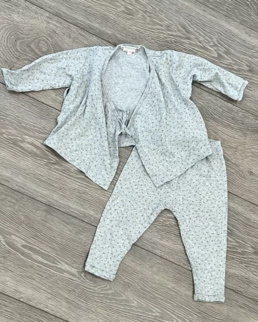 Baby Bonpoint Gray Gold Hearts 2 Piece Matching Outfit Set  12 Months