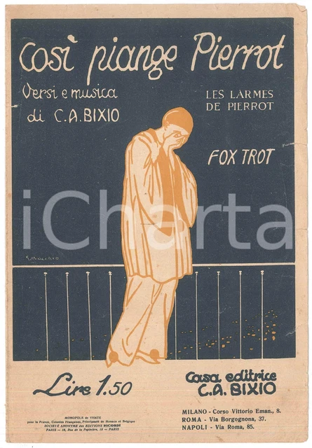 1923  Cesare Andrea BIXIO Così piange Pierrot - Les làrmes de Pierrot - Spartito