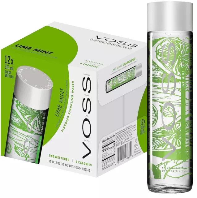 VOSS Artesian Lime and Mint Flavour Sparkling Water, 12 x 375ml