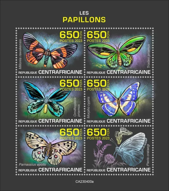 Butterflies MNH Stamps 2023 Central African Republic M/S