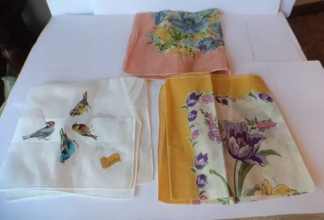 3 Vintage Ladies Cotton Handkerchiefs Hankies - 1 Hoefgen Switzerland