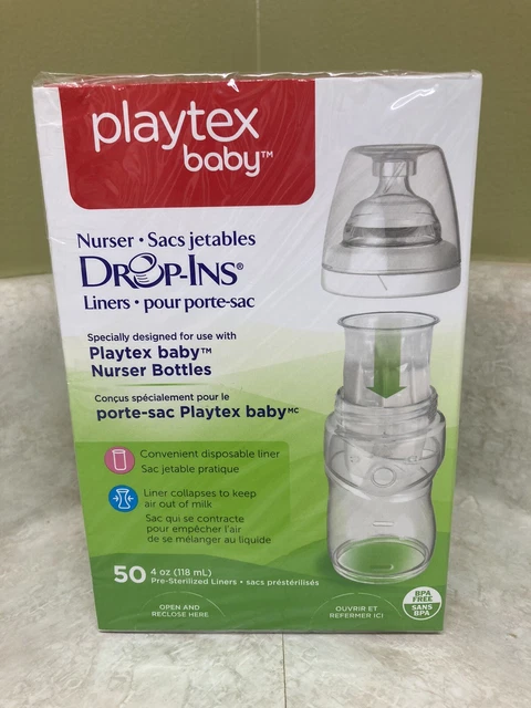 Playtex Baby Drop-Ins Liners for Playtex Nurser Bottles 4oz Sealed Pack of 50