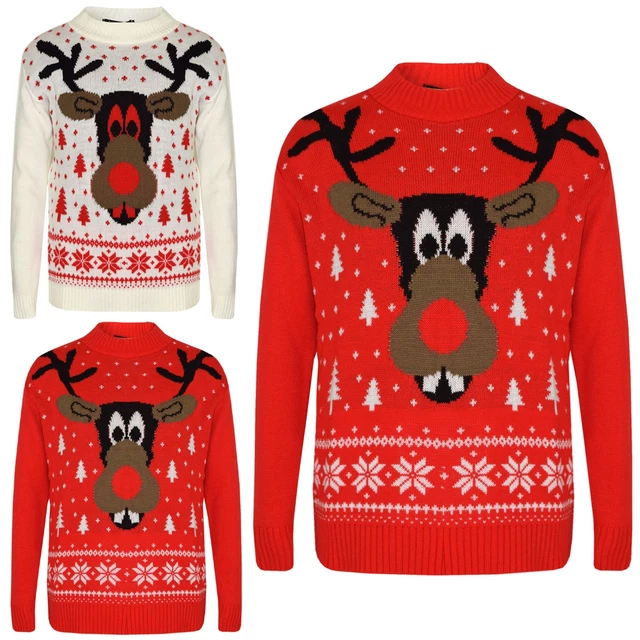 Girls Boys Christmas Jumpers Kids Novelty Reindeer Print Xmas Sweaters 5-12 Year
