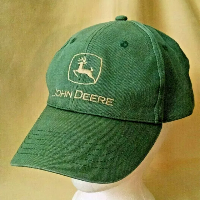 John Deere Hat Distressed 2 Leg Jumping Deer No Mesh Adj Strap K-Products Cap.