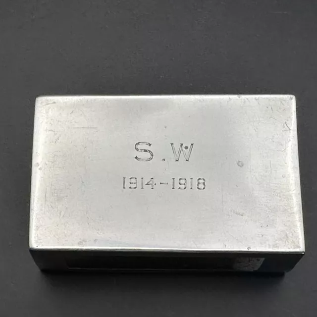 Solid Silver Matchbox Cover - London 1919 - Initialled S.W 1914-1918