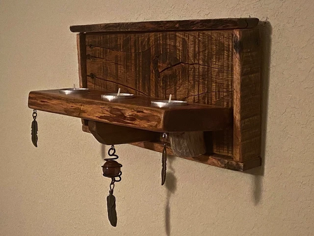Handcrafted Reclaimed Oak & Cedar Tea Light Candle Holder Wall Mounted