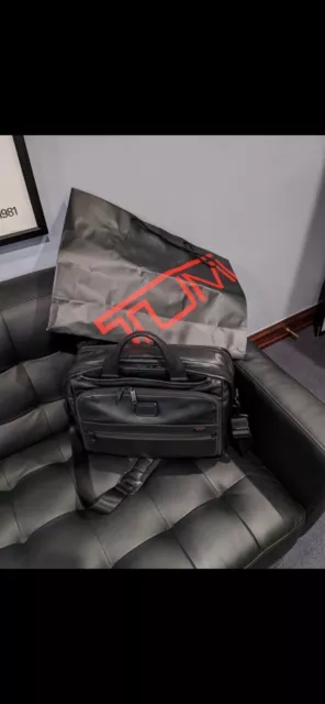 TUMI Organizer Leather Brief - Alpha 2 - Black  