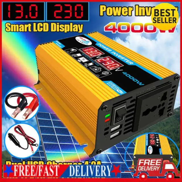 Display LCD Trasformatore di tensione inverter di potenza auto (giallo da 12V a 220V)