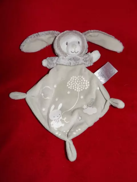 Doudou Plat MOTS D'ENFANTS Ours Déguisé en Lapin Beige et  Blanc Gris