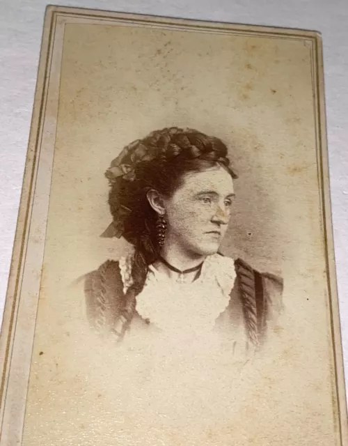 Antique Victorian American Beautiful Woman! Incredible Hair! Iowa CDV Photo! US!