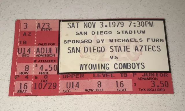 11/3/79 SAN DIEGO AZTECS Wyoming Cowboys NCAA College Football Ticket ...