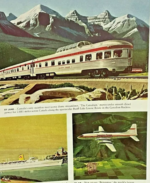 Vintage Print Ad Canadian Pacific Airline Cruise Ship Banff Train Davey Tree