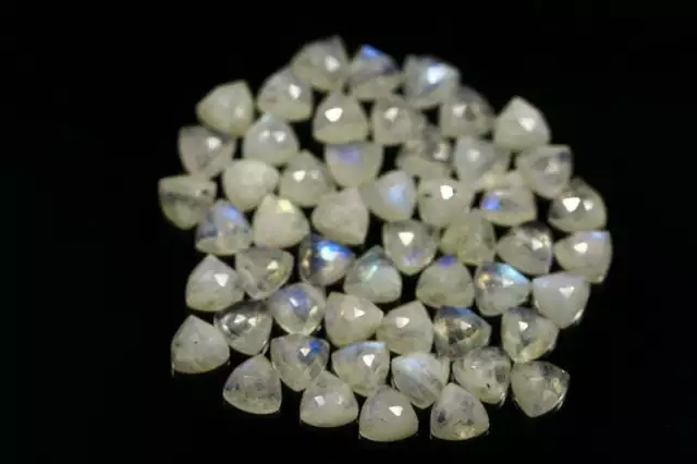 White Rainbow Moonstone Trillion Shape Checker Cut Loose Gemstone 11mm To 15mm