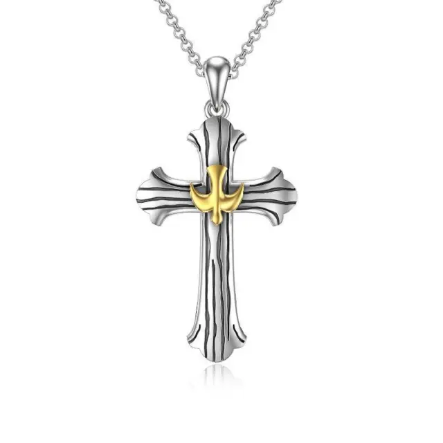 925 Sterling Silver Peace Dove Cross Necklace Faith Religious Jewelry