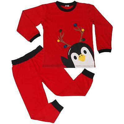 Kids Christmas Pyjamas Children PJs 2 Piece Penguin Set Girls Boys Lounge Suit