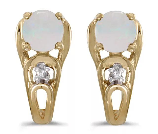 LXR 14k Gelbgold Rund Opal und Diamant Ohrringe 0.38 ct