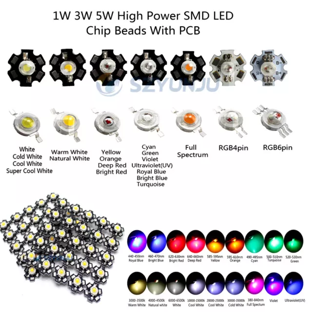 3W watts High Power SMD LED COB Chip Lights Beads White Red Blue Green With PCB