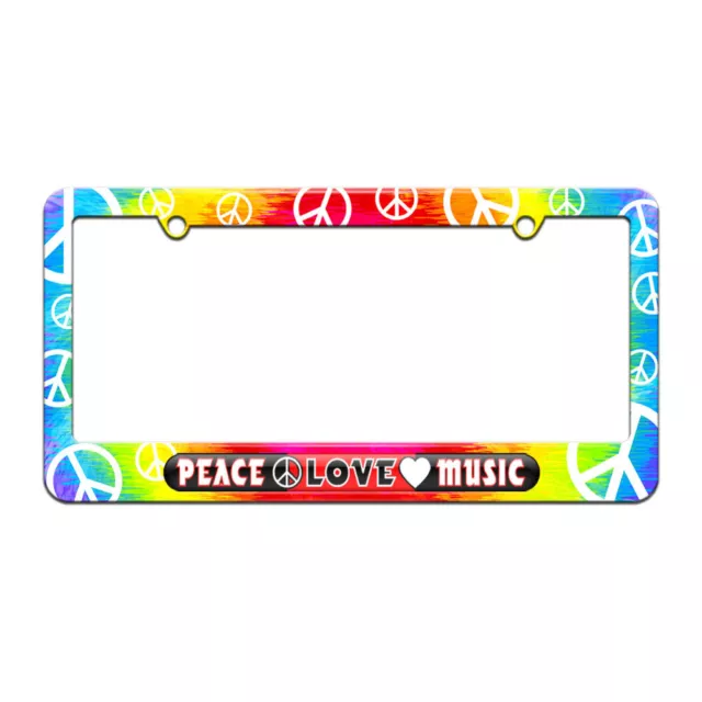 Peace Love Music License Plate Tag Frame Tie Dye Peace Signs Design