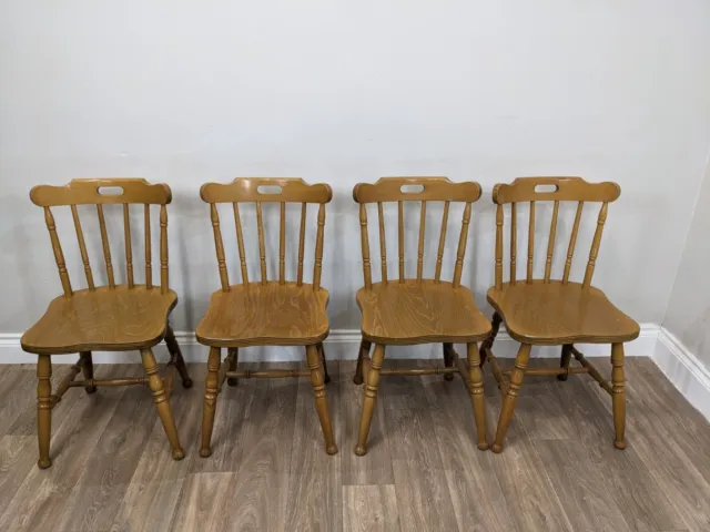 DINING CHAIRS 4 Solid Pine Bannister Lath Back Glossed Struts Seat Kitchen