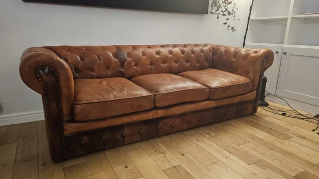 Tan Leather Chesterfield 3 Seater Sofa *Delivery Available Within M25*