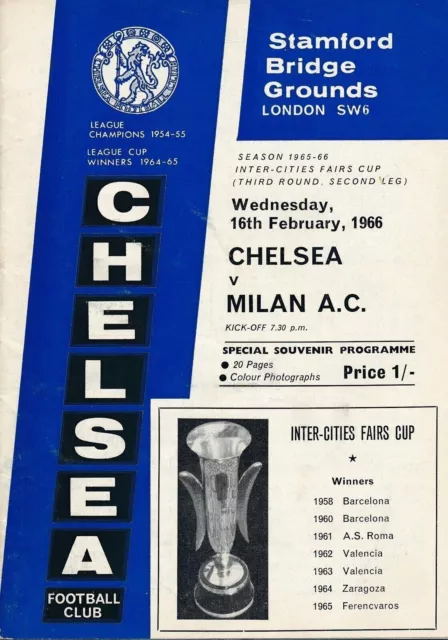 1966 Inter Cities Fairs Cup 3rd Round 2nd Leg**CHELSEA V AC MILAN**16th Feb 1966