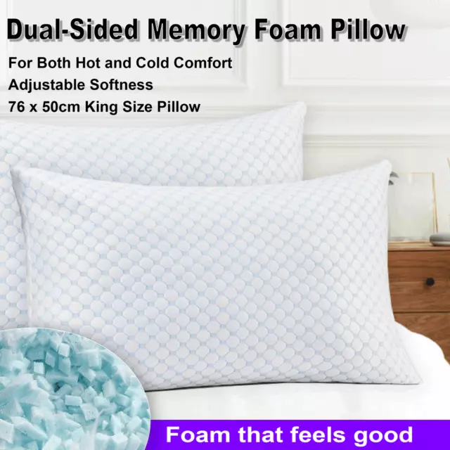 2x Customizable Memory Foam Pillows  Ultimate Comfort Cooling Warm 76x50cm