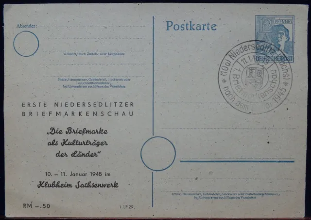 Gemeinsch.Ausg. GA-P 962 Niedersedlitzer Briefmarkenschau, SST  11.1.48