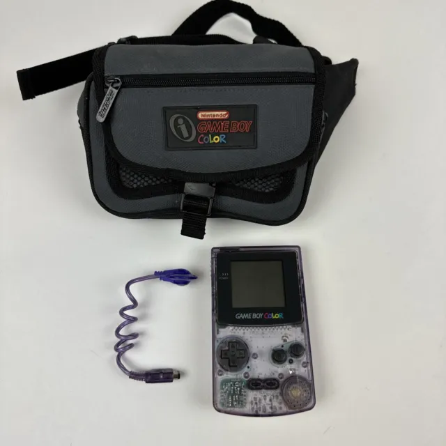 Nintendo Game Boy Color Handheld Atomic Purple + vintage case Tested
