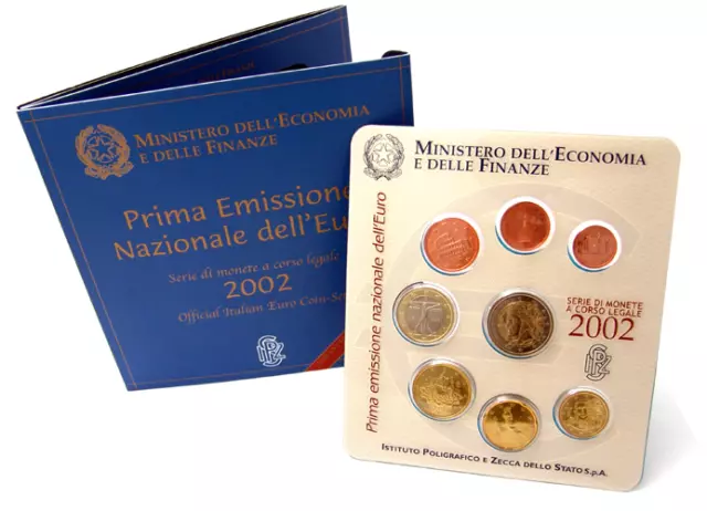 Italien Euro 2002 KMS 1 Cent bis 2 Euro Kursmünzensatz Stempelglanz im Folder