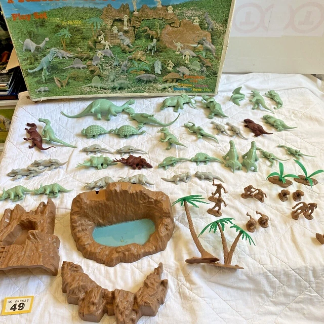 PD049 VINTAGE MARX Prehistoric Play Set Dinosaurs Cavemen Boxed Rare ...