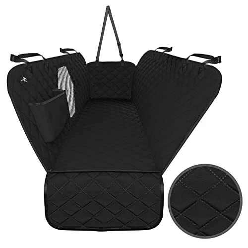Back Seat Cover for Dogs - Dog Hammock for Car w/ Mesh Window - Standard Black