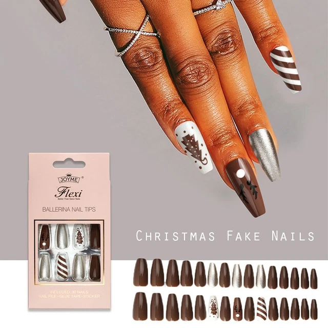 sur les ongles Couverture complète Cercueil long Noël Faux ongles Faux ongles