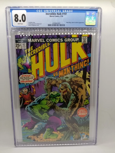 CGC 8.0 Marvel Comics Incredible HULK #197 OWP Man-Thing BERNIE WRIGHTSON cover!
