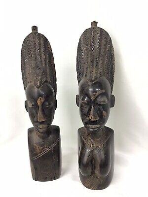 Vintage Pair Ebony or Ironwood Wood Carved African Statues Figure Man & Woman