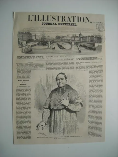 Gravure 1860. Mgr. Pierre-Louis Cœur, Eveque De Troyes. Ne A Tarare. Explicatif.