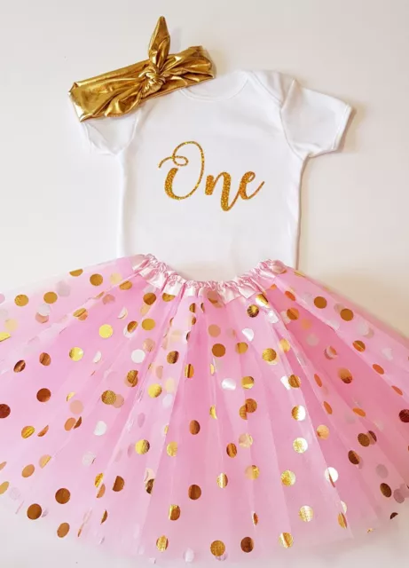 1st Birthday Outfit Baby Girls Polka dot Tutu Dress Skirt Cake Smash Photoshoot