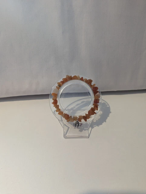 Carnelian Agate Chip Bracelet With Bumble Bee Charm