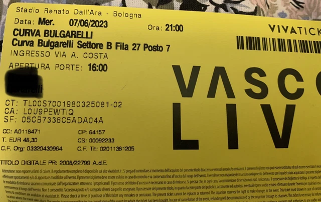 2 biglietti Vasco Rossi 2023 07 Giugno Bologna