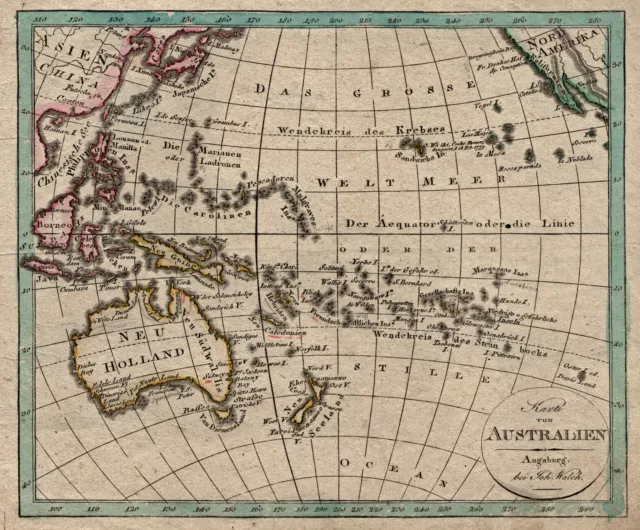 Australia Oceania Original Copperplate Map Walch 1820