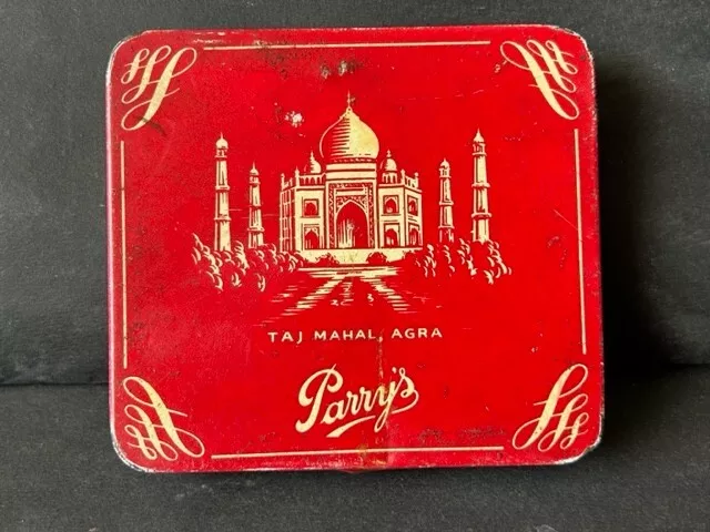 Old Vintage Rare Taj Mahal Agra Parry's Small Flat Litho Print Iron Tin Box