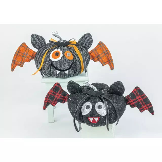 BATTY PUMPKIN SET OF 2 Halloween Decor *SHIPS WITHIN 15 DAYS*