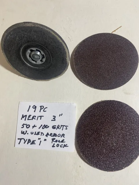 19pc 2 Grits  TYPE “ 1 “ Merit 3” Roloc Sanding Discs Snap-On Power-Lock W Arbor