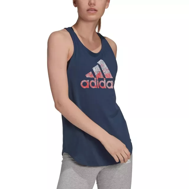 Adidas Women's Size XL Navy Blue Snowcone Inspired Graphic Racerback Tank Top