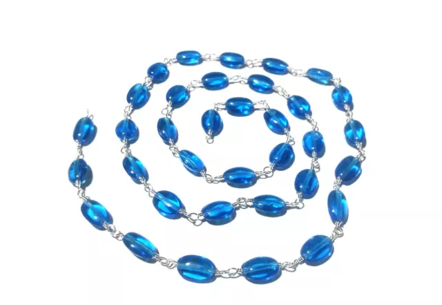 10 Feet Kyanite Blue Quartz Oval 5x7mm Hydro Beads, Rosary Chain Silver Wire