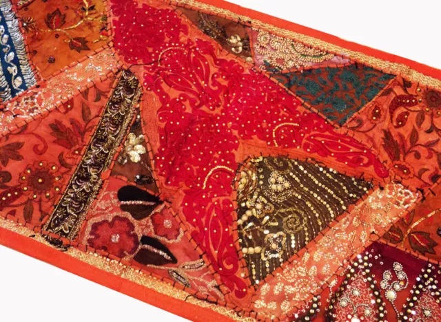 40" Indian Textile Art Beads Sequin Moti Sari Table Linen Runner Throw Tapestry