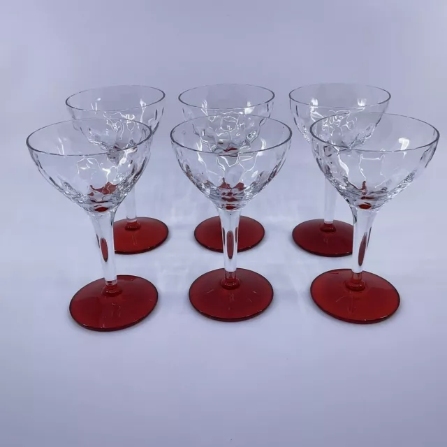 Set Of 6 Morgantown Glass Co Fire and Ice #6060 Red Footed Cocktail 4 oz