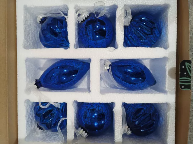 KI Store Blue Mercury Glass Christmas Ornaments