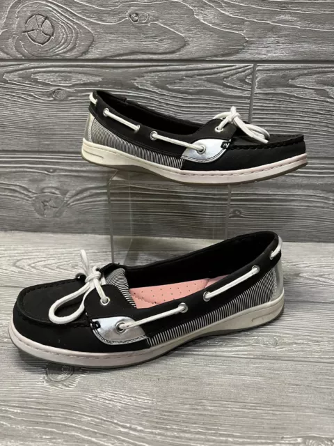 Liz Claiborne Saber Loafers Black White Silver Size 8 Cushioned Comfort Shoes